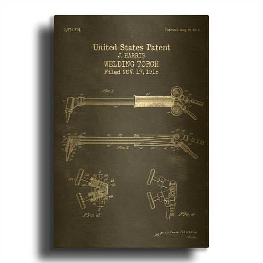 'Welding Torch Blueprint Patent Chalkboard' By LUXE Gold Metal Wall Art