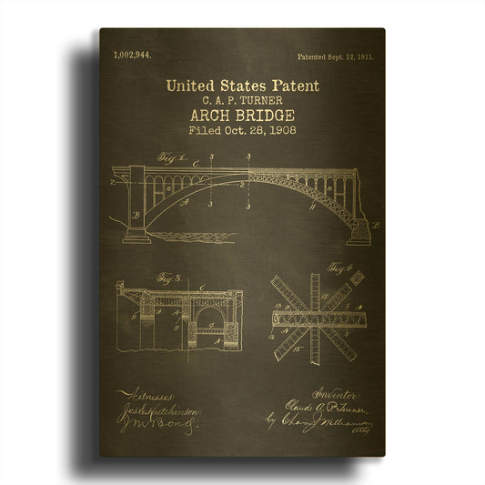 'Arch Bridge Blueprint Patent Chalkboard' By LUXE Gold Metal Wall Art