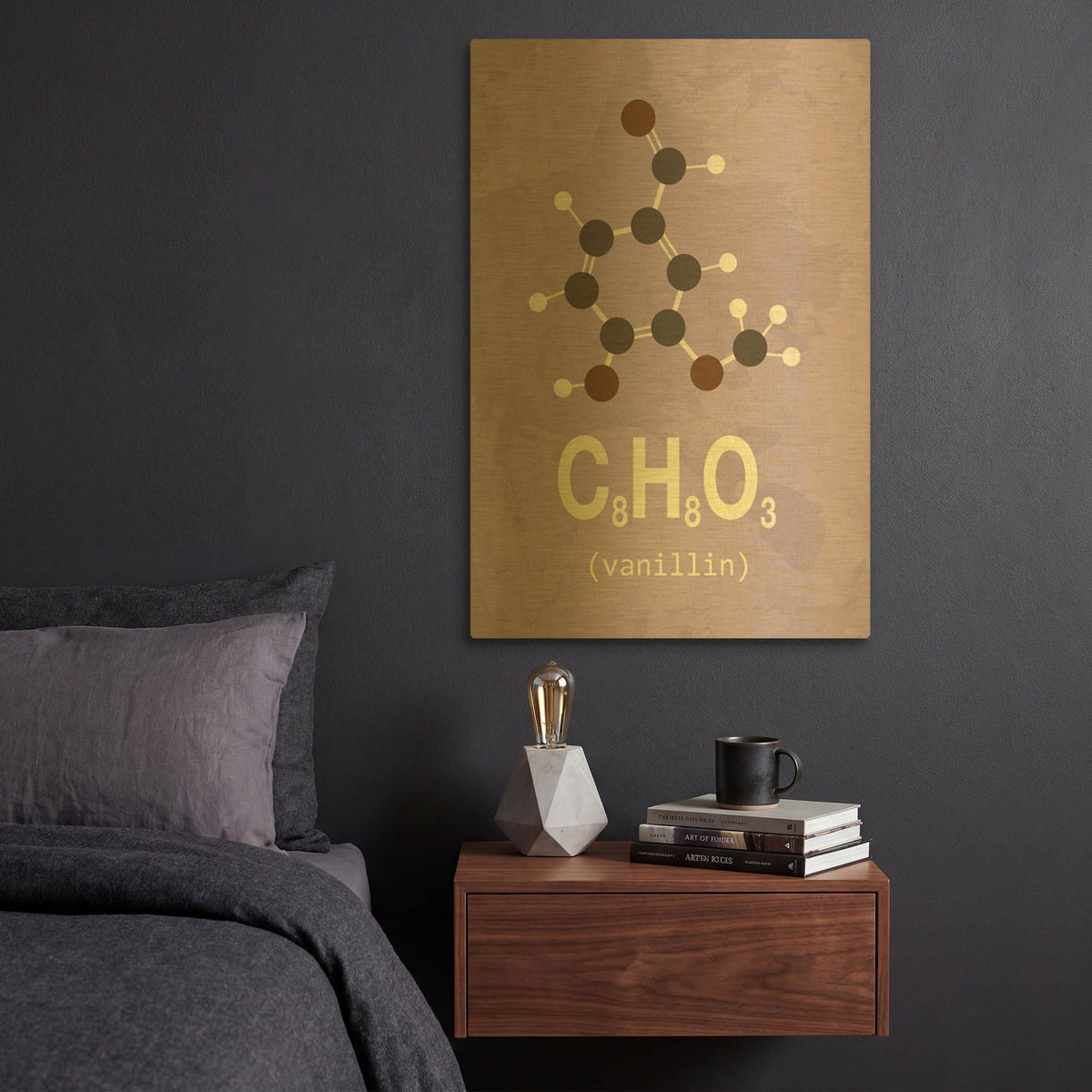 'Molecule Vanilin' By TypeLike Gold Metal Wall Art