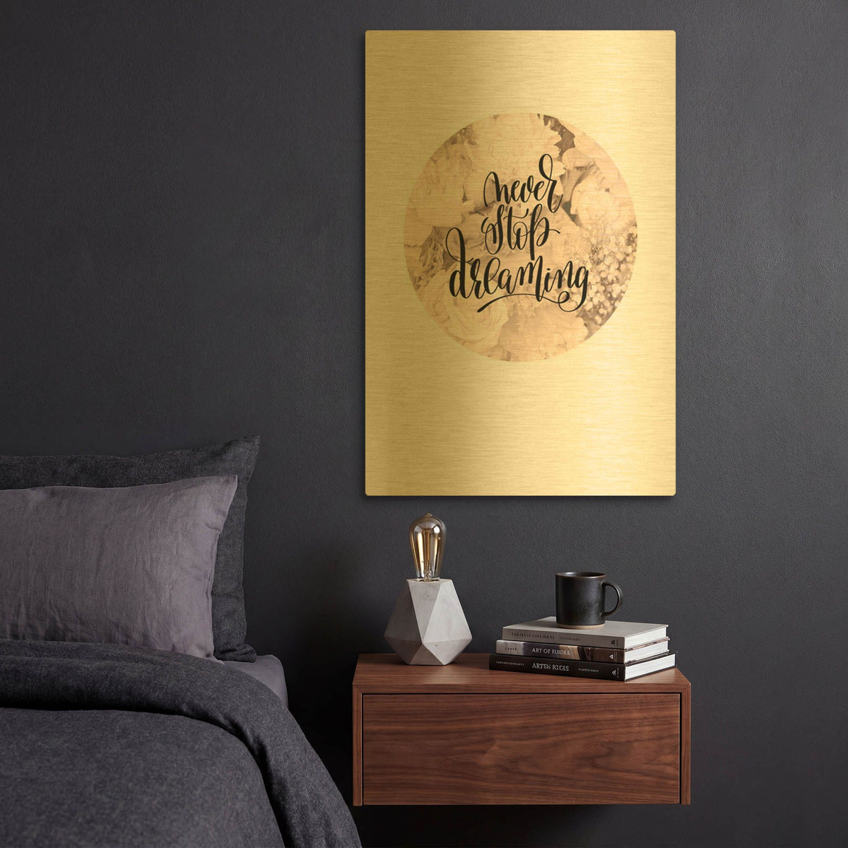 'Never Stop Dreaming' By TypeLike Gold Metal Wall Art