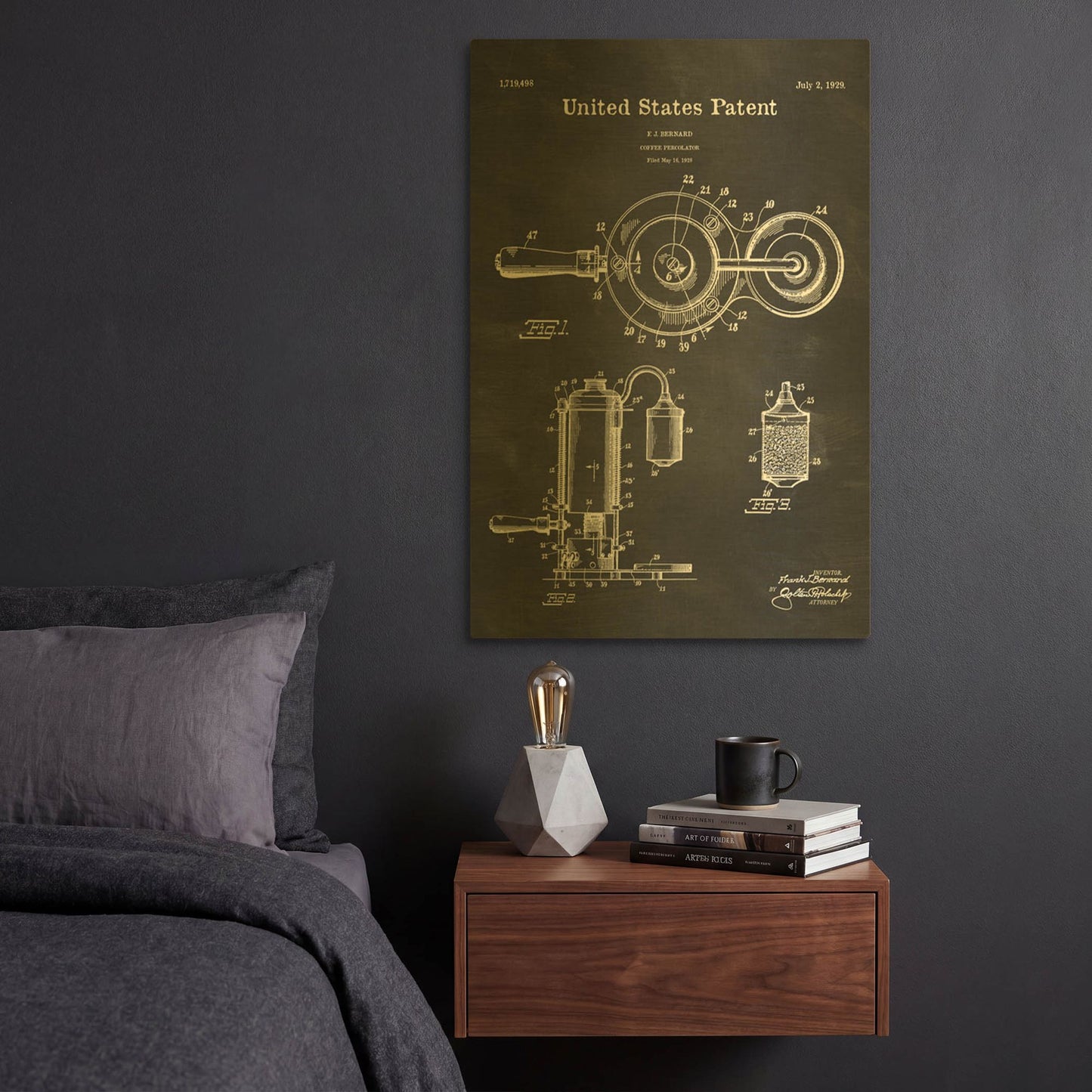 'Coffee Percolator Blueprint Patent Chalkboard' By LUXE Gold Metal Wall Art
