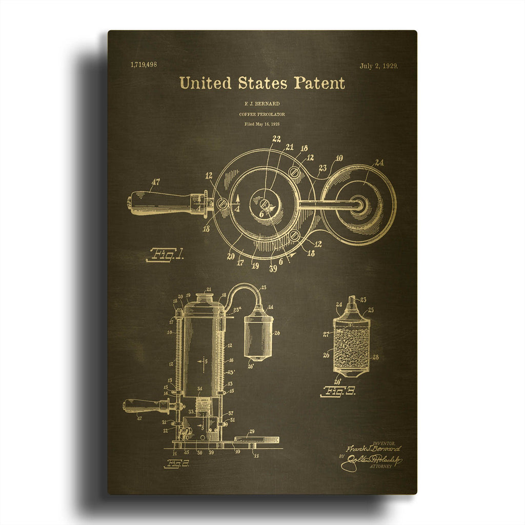 'Coffee Percolator Blueprint Patent Chalkboard' By LUXE Gold Metal Wall Art