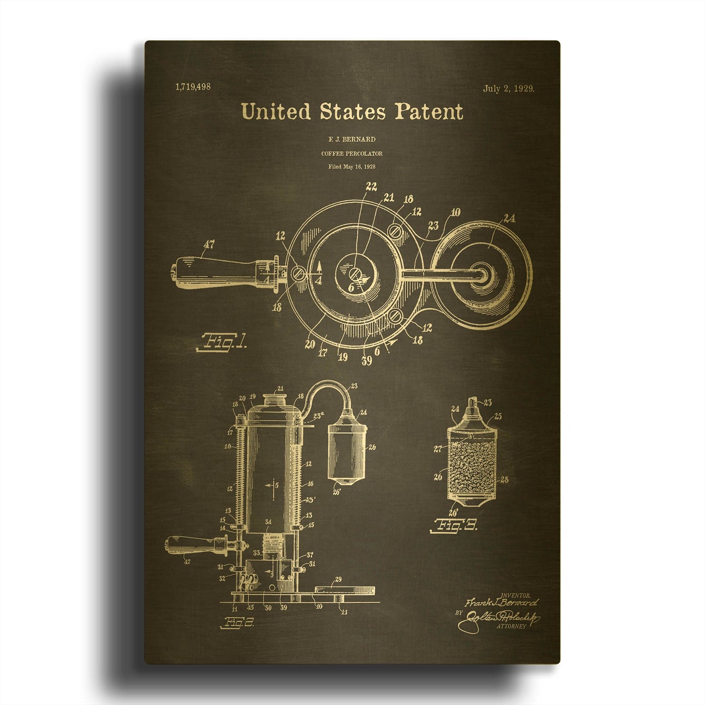 'Coffee Percolator Blueprint Patent Chalkboard' By LUXE Gold Metal Wall Art