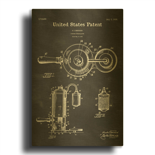 'Coffee Percolator Blueprint Patent Chalkboard' By LUXE Gold Metal Wall Art