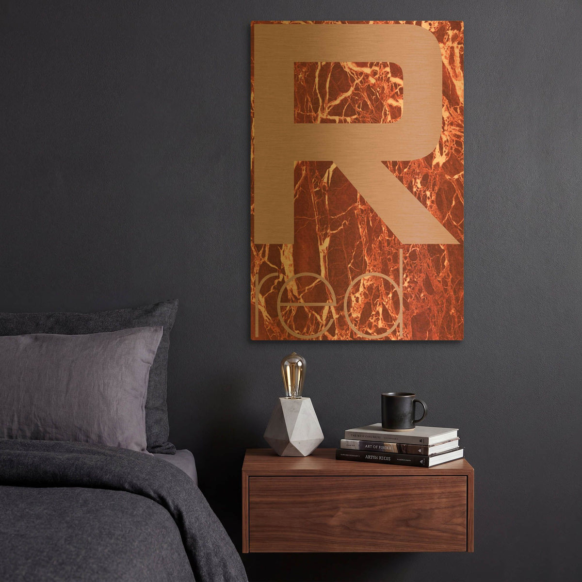 'Red Marble 03' By TypeLike Gold Metal Wall Art