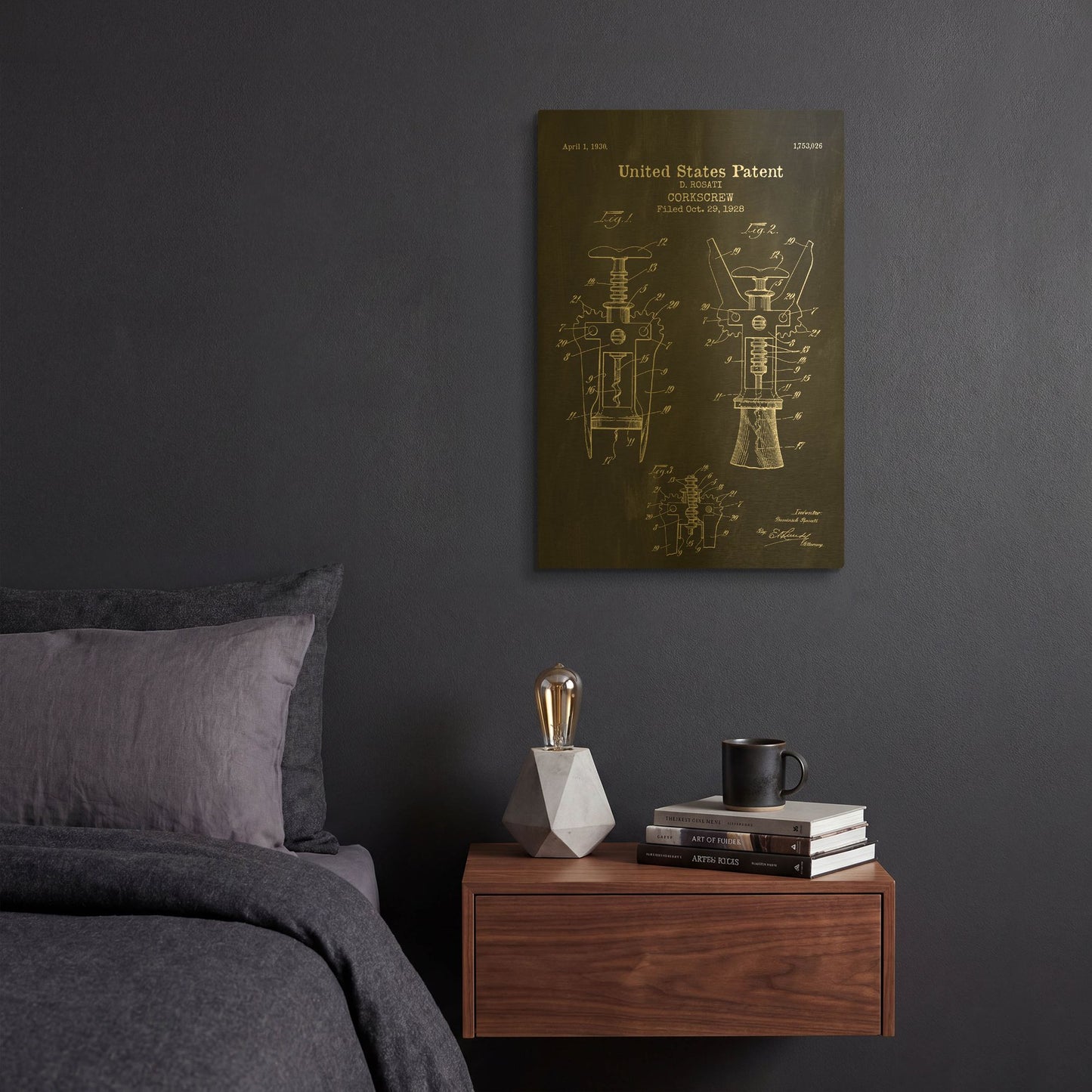'Corkscrew Blueprint Patent Chalkboard' By LUXE Gold Metal Wall Art