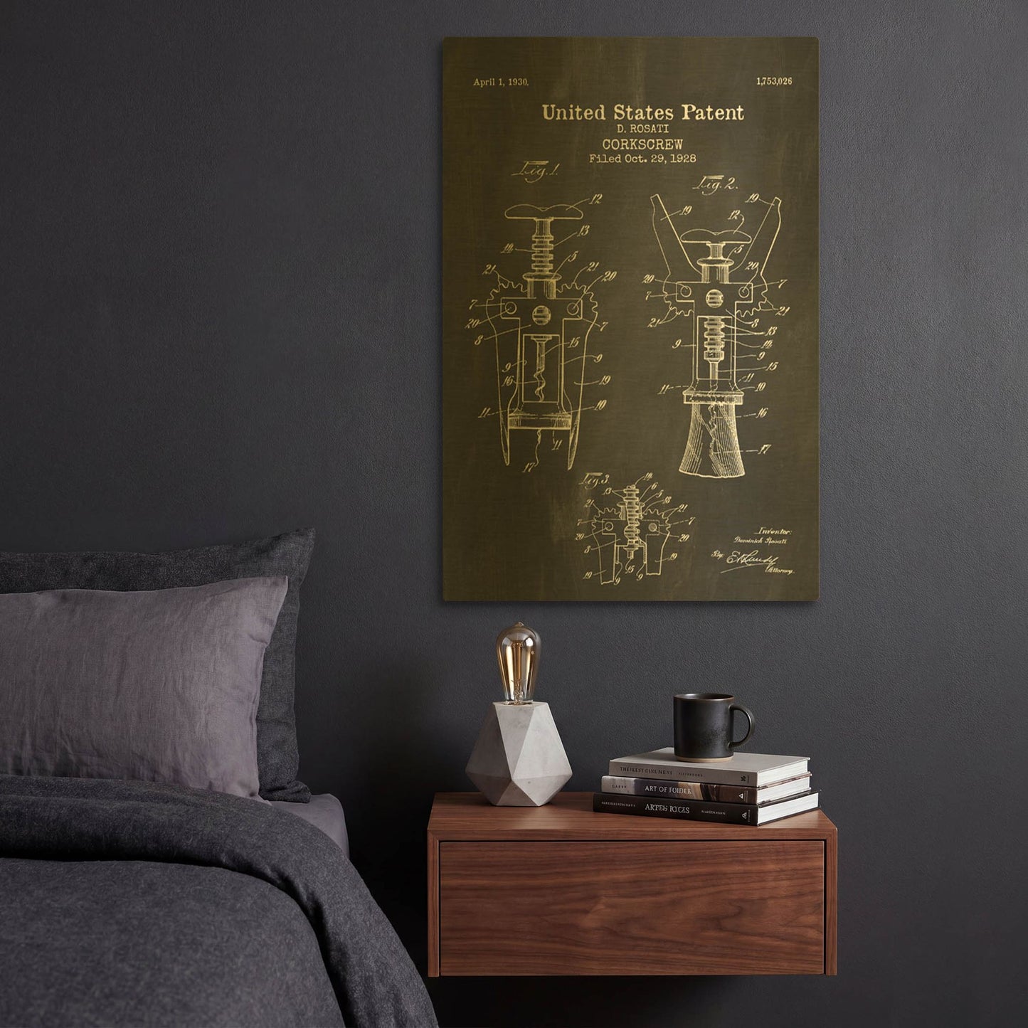 'Corkscrew Blueprint Patent Chalkboard' By LUXE Gold Metal Wall Art