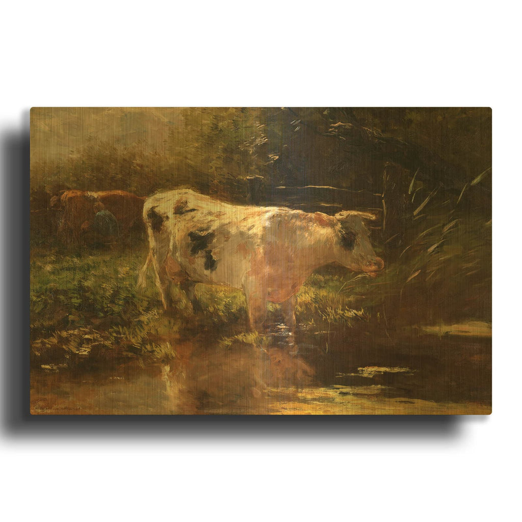 'Cow Beside A Ditch' By Willem Maris Gold Metal Wall Art