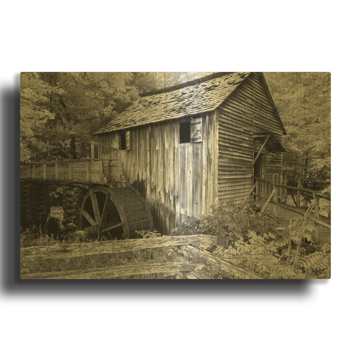 'Cable Mill Cades Cove' By Winthrope Hiers Gold Metal Wall Art