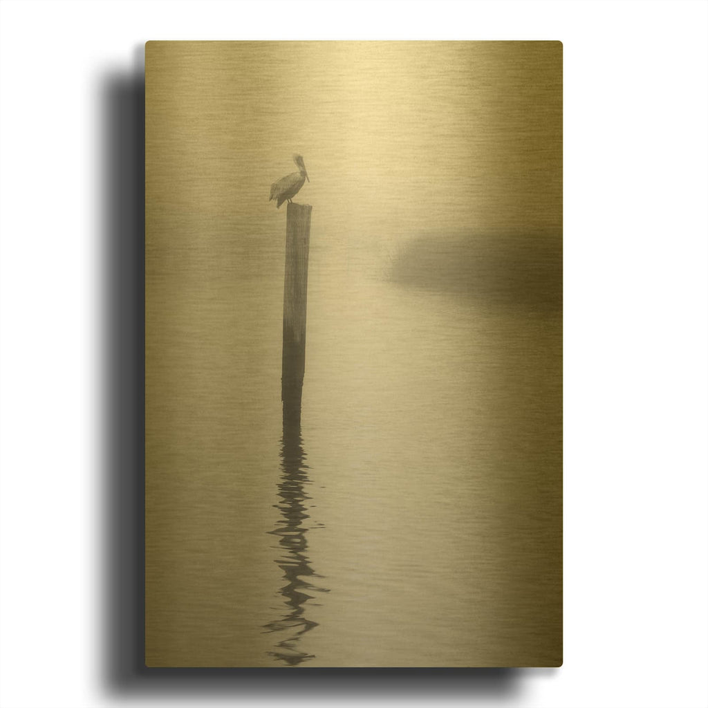 'On Pelican Marsh' By Winthrope Hiers Gold Metal Wall Art