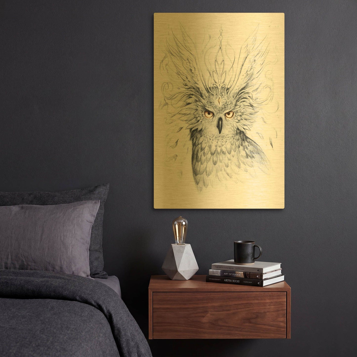 'JOJOES206790-Owl' By JoJoes Art Gold Metal Wall Art