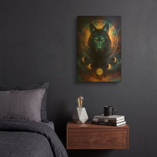 'JOJOES232439-Dream Catcher Wolf' By JoJoes Art Gold Metal Wall Art