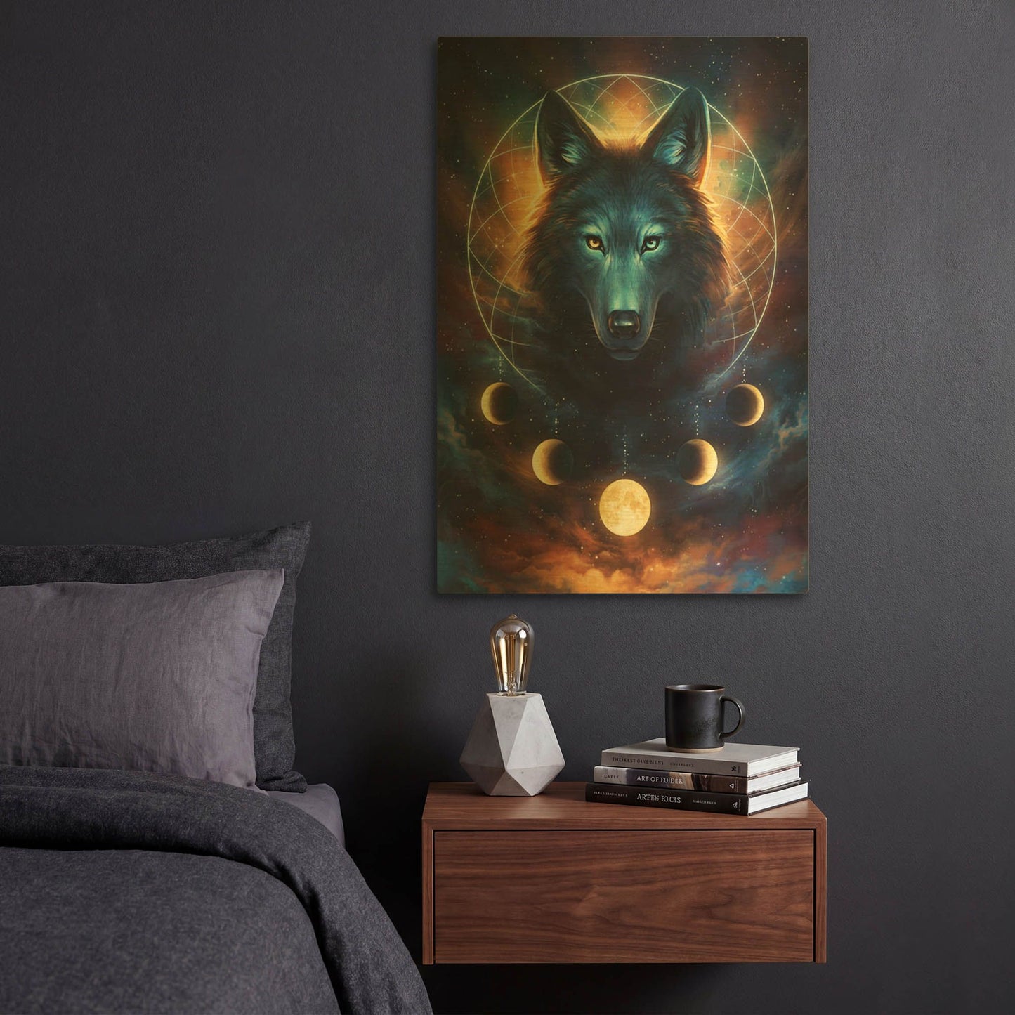 'JOJOES232439-Dream Catcher Wolf' By JoJoes Art Gold Metal Wall Art