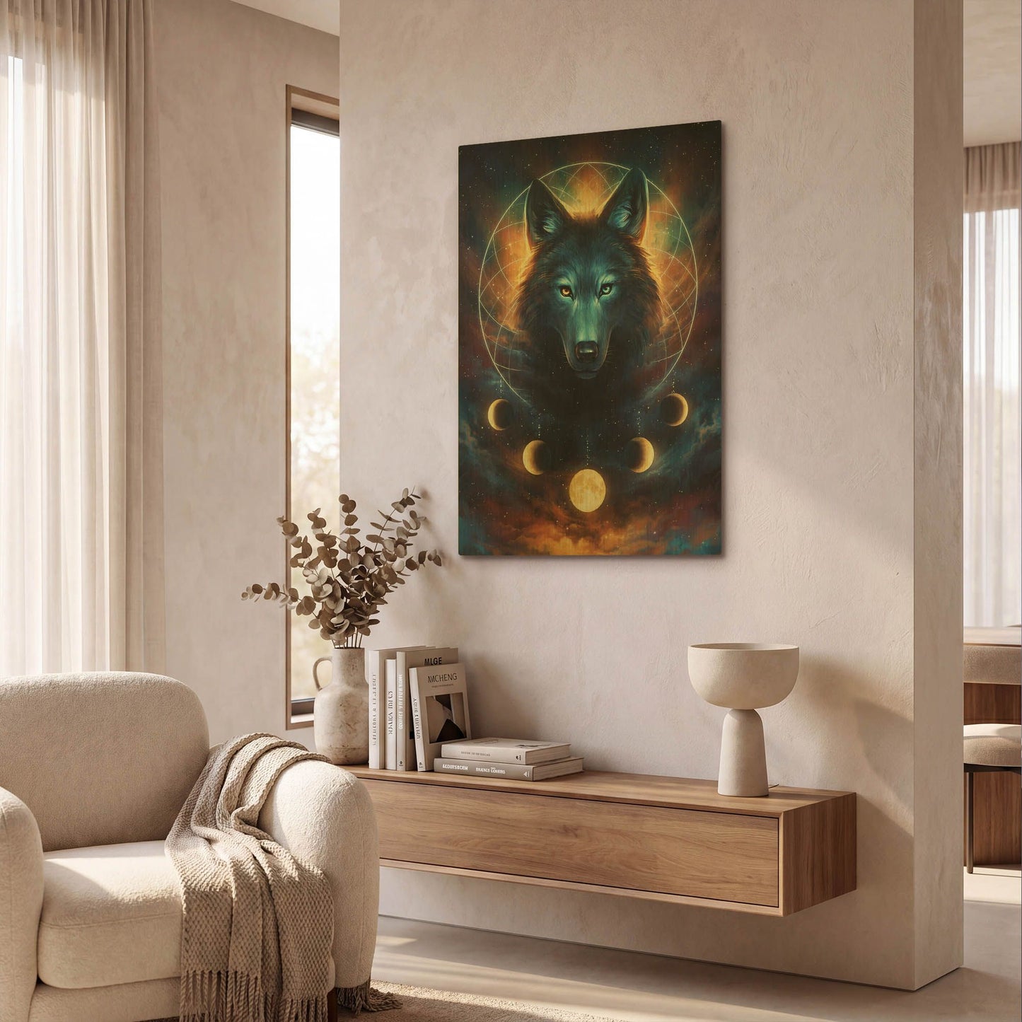 'JOJOES232439-Dream Catcher Wolf' By JoJoes Art Gold Metal Wall Art