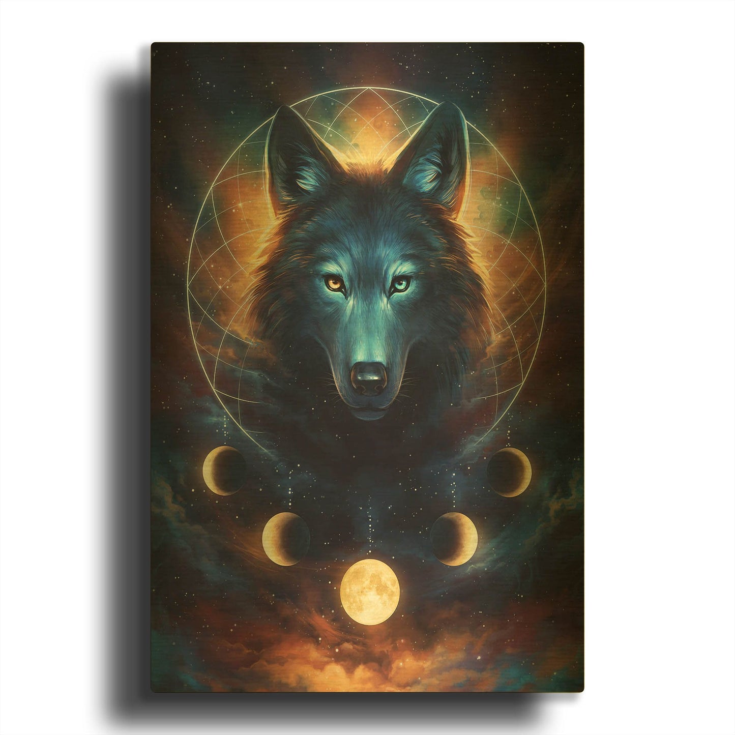 'JOJOES232439-Dream Catcher Wolf' By JoJoes Art Gold Metal Wall Art
