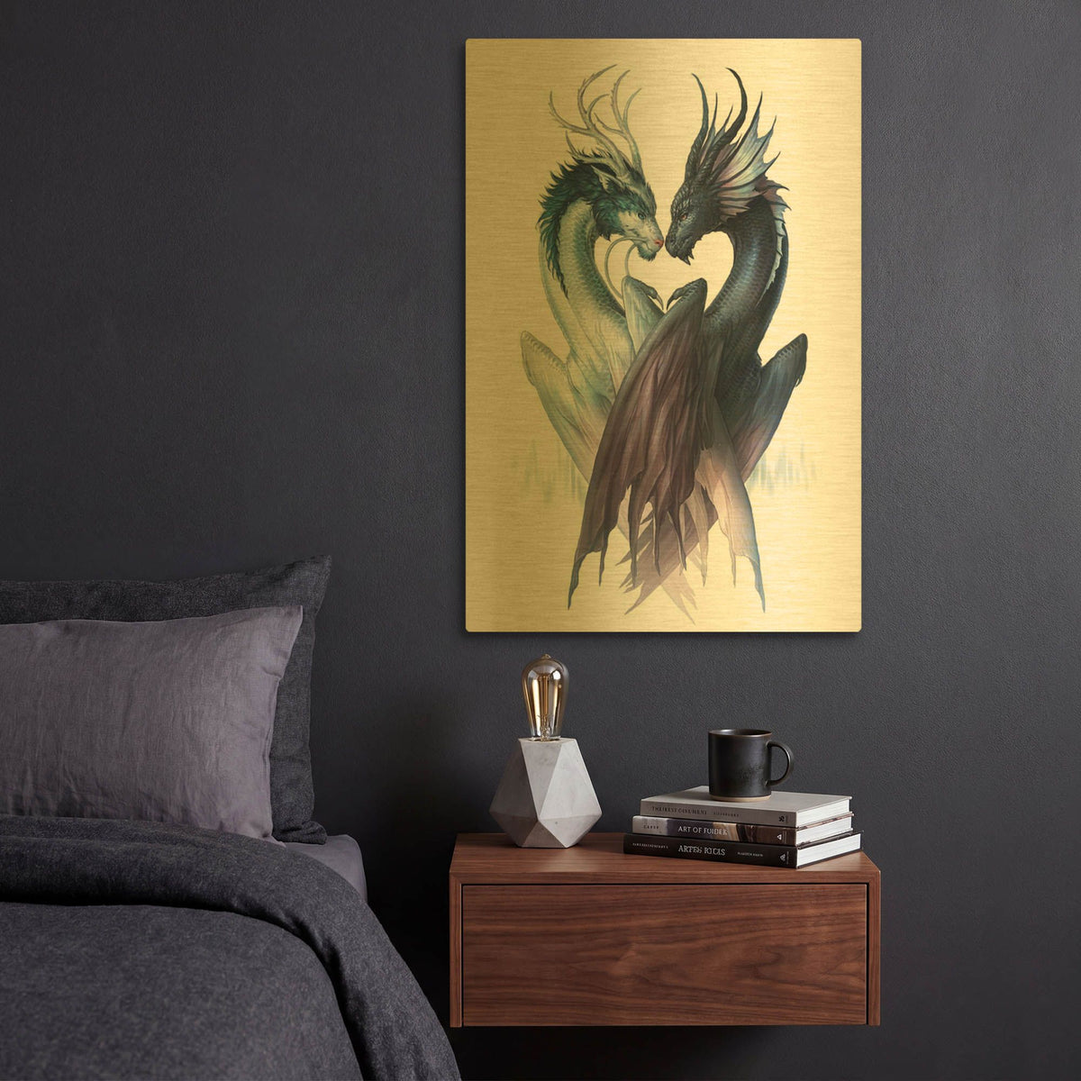 'JOJOES232442-Yin Yang Dragons' By JoJoes Art Gold Metal Wall Art