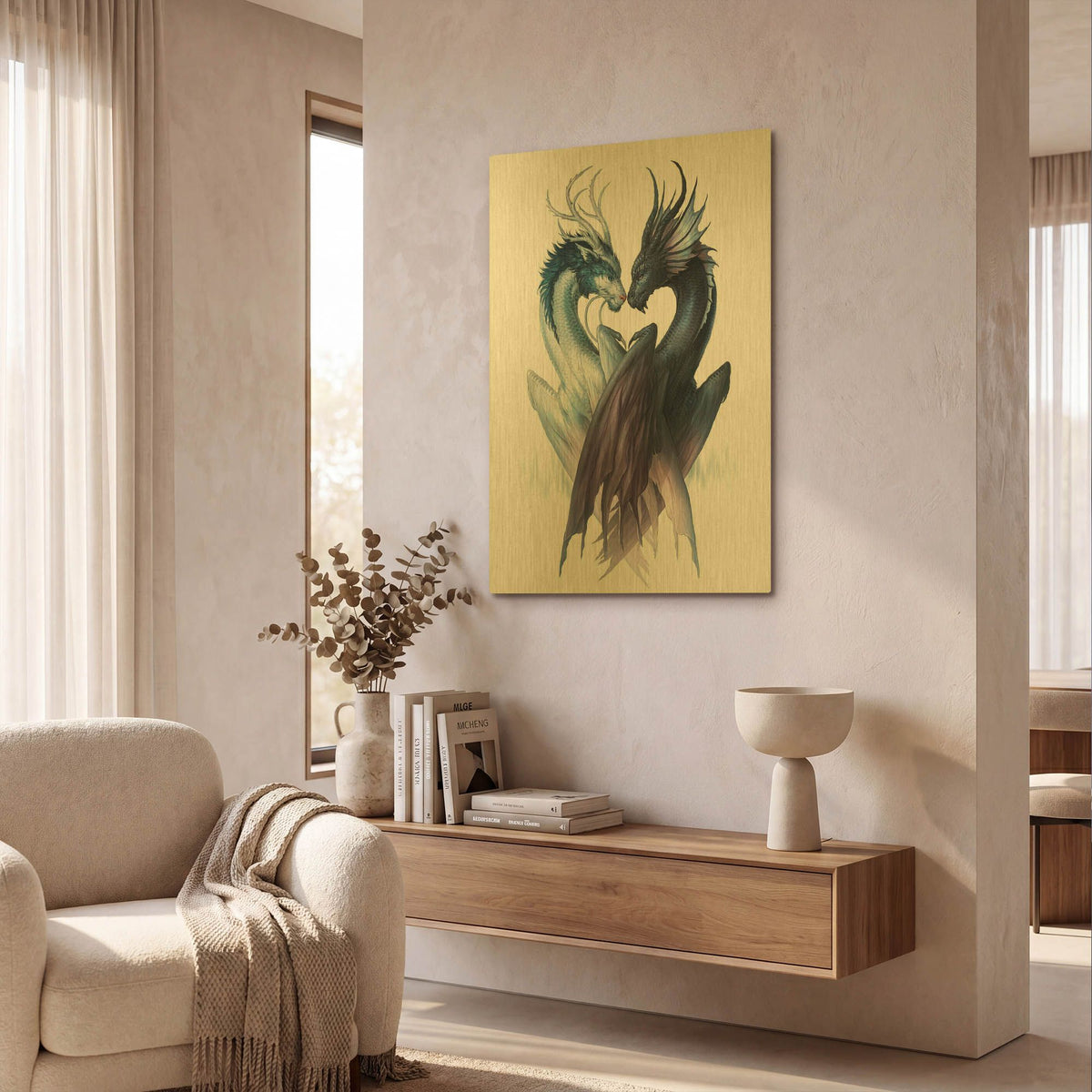 'JOJOES232442-Yin Yang Dragons' By JoJoes Art Gold Metal Wall Art