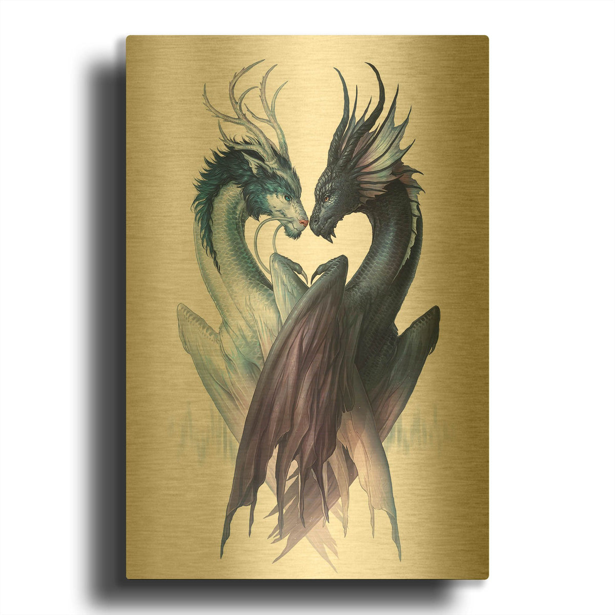 'JOJOES232442-Yin Yang Dragons' By JoJoes Art Gold Metal Wall Art