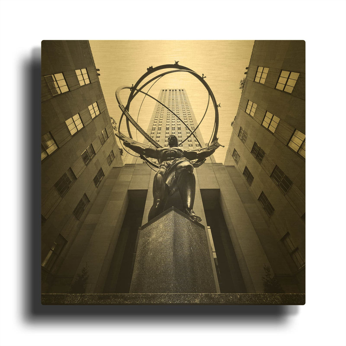 'NYC Rockefellar' By Nina Papiorek Gold Metal Wall Art