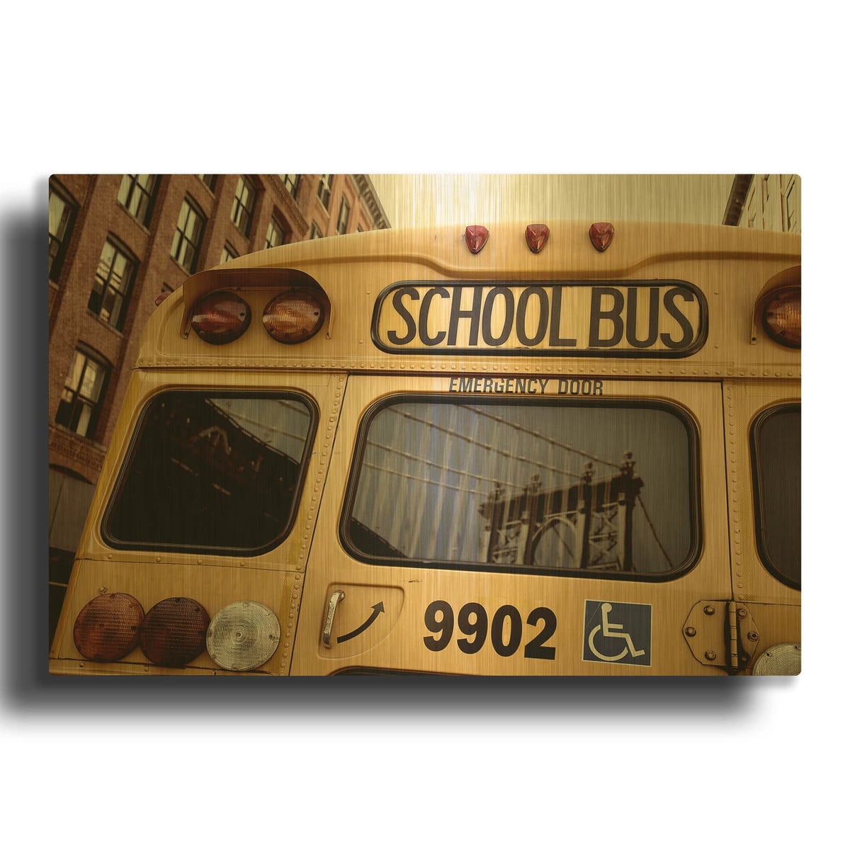 'NYC School Bus' By Nina Papiorek Gold Metal Wall Art