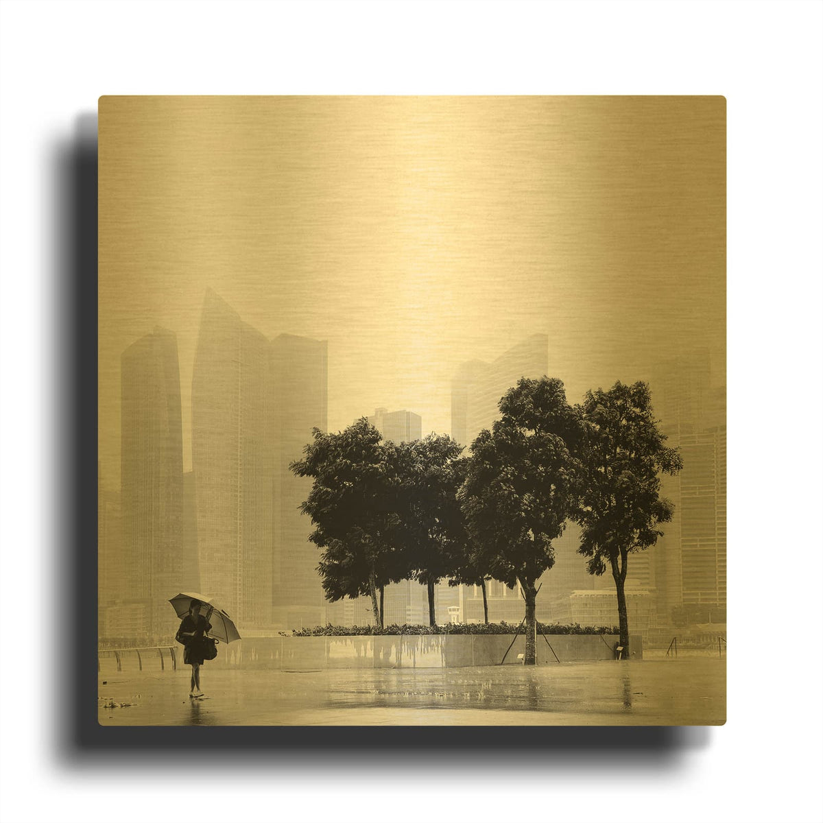 'Singapore Umbrella' By Nina Papiorek Gold Metal Wall Art