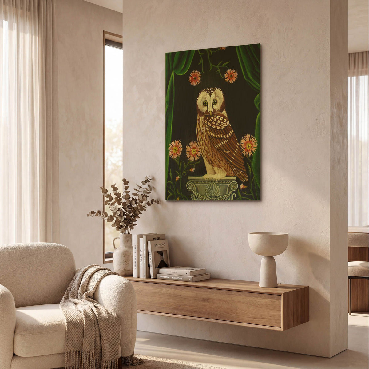 'Owl Guardian Print' By Catherine A Nolin Gold Metal Wall Art