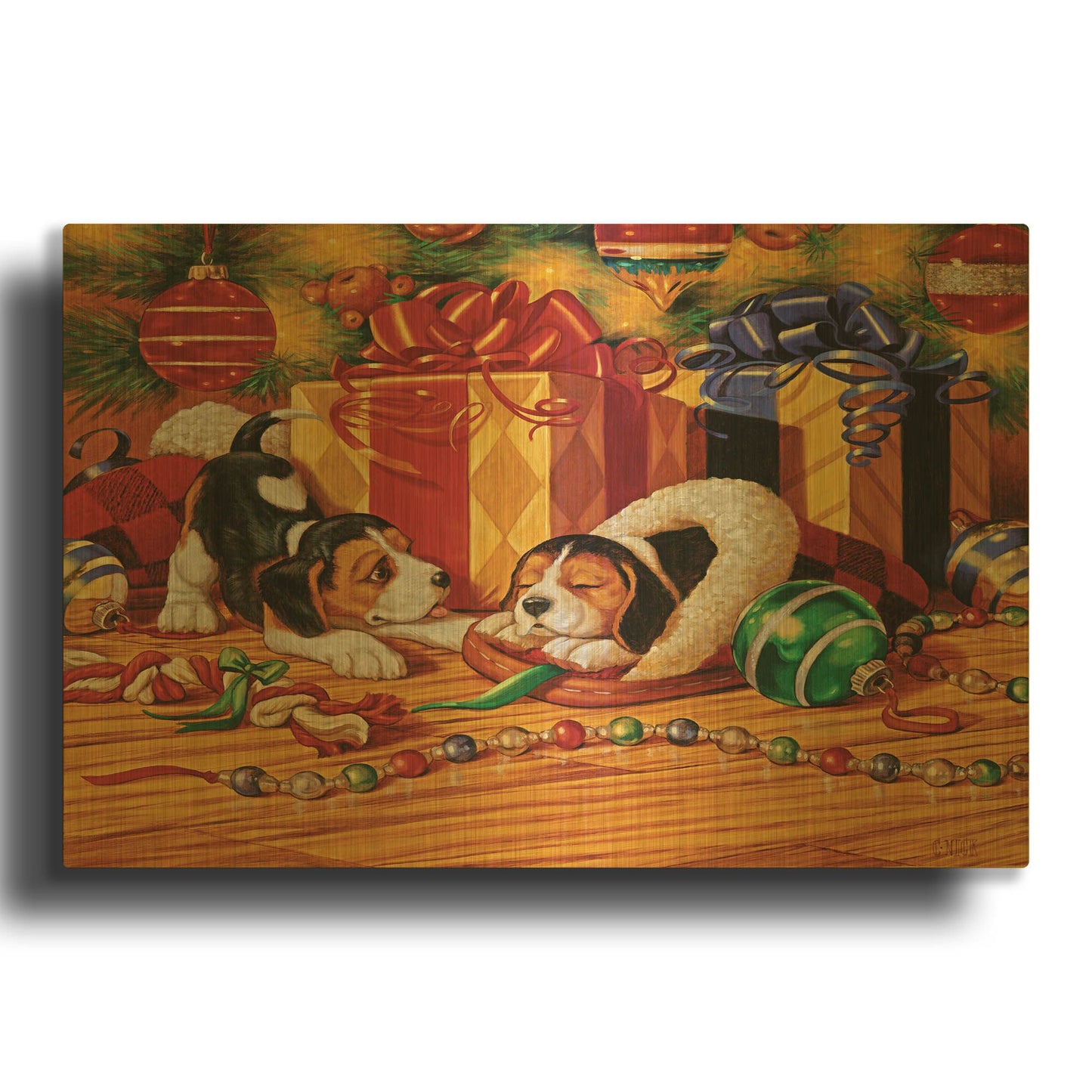 'Beagle Pups' By Christopher Nick Gold Metal Wall Art