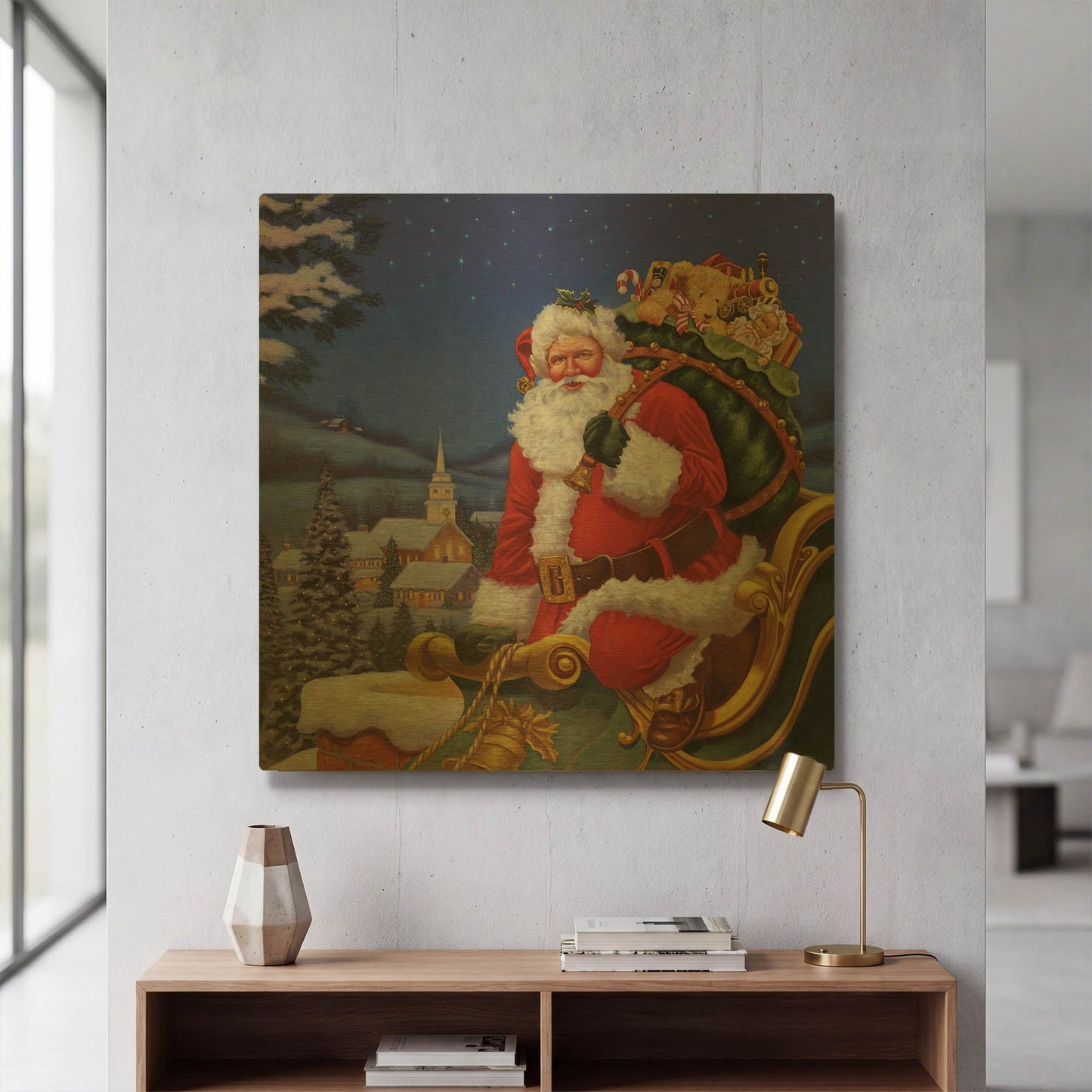 'Roof Top Santa' By Christopher Nick Gold Metal Wall Art