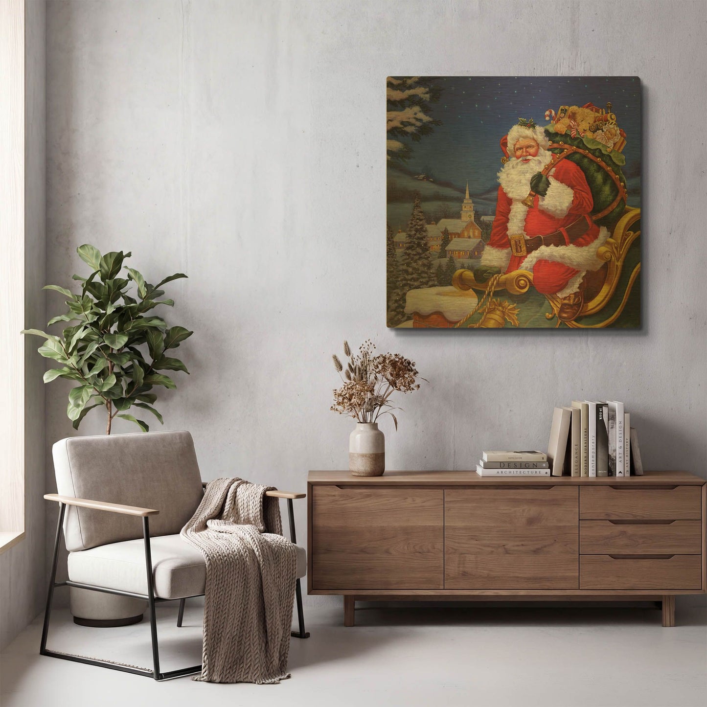 'Roof Top Santa' By Christopher Nick Gold Metal Wall Art