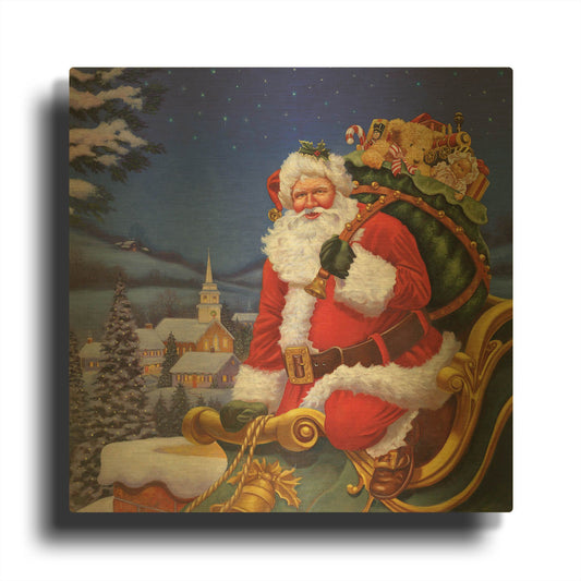 'Roof Top Santa' By Christopher Nick Gold Metal Wall Art