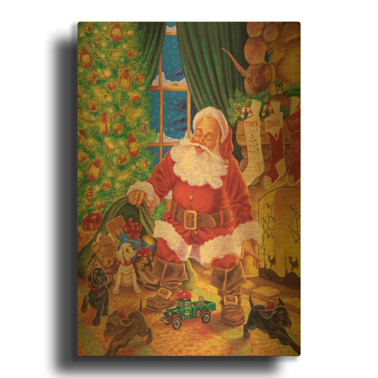 'Santa Pups' By Christopher Nick Gold Metal Wall Art