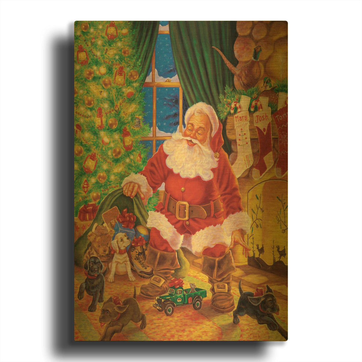 'Santa Pups' By Christopher Nick Gold Metal Wall Art