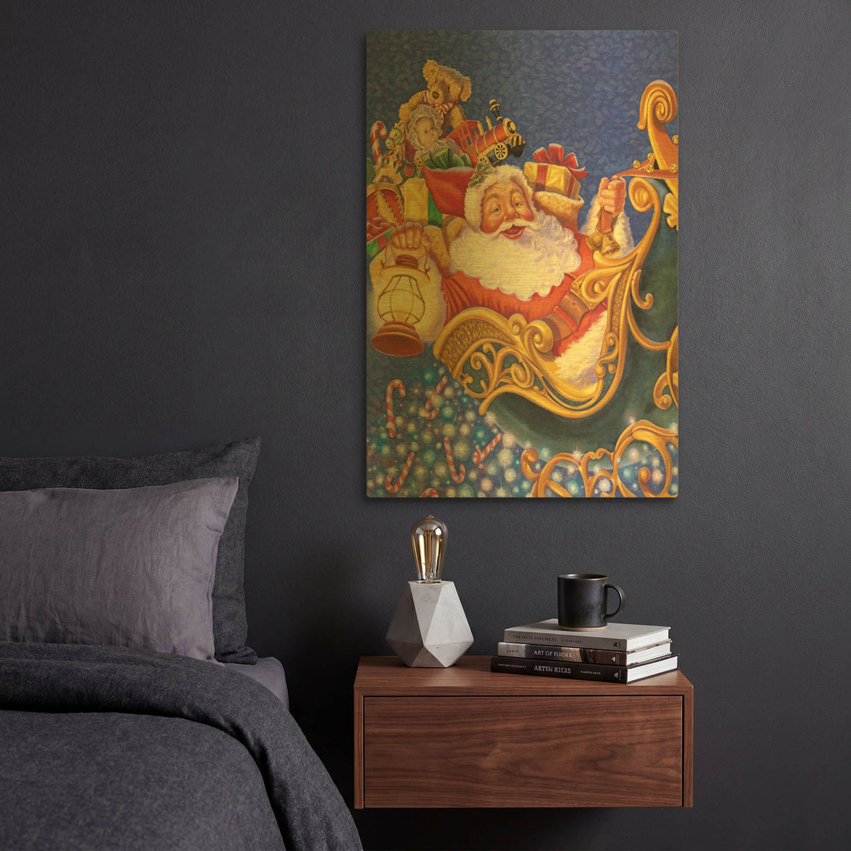 'Santa Sleigh Sparkles' By Christopher Nick Gold Metal Wall Art