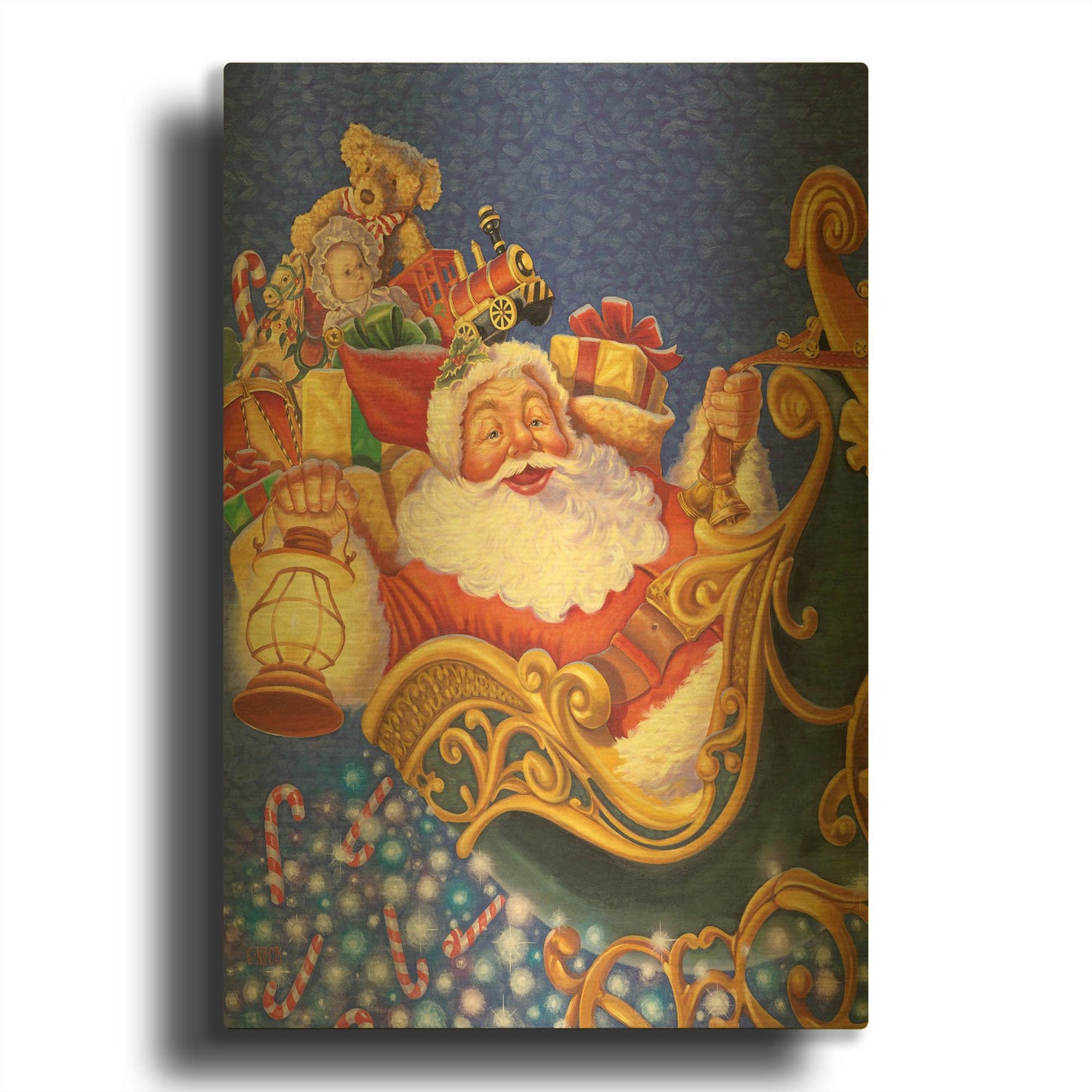 'Santa Sleigh Sparkles' By Christopher Nick Gold Metal Wall Art