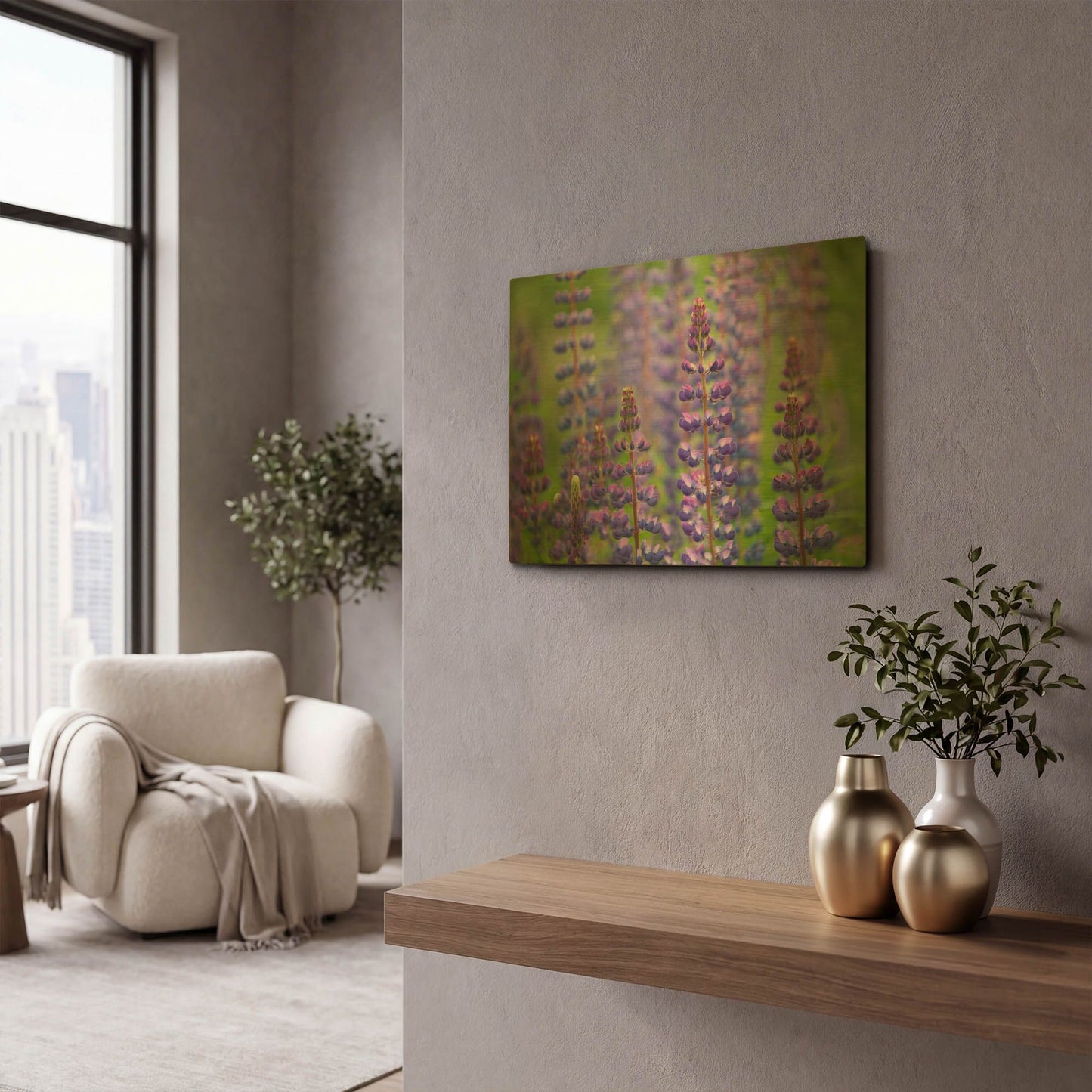 'Blue Lupine Flowers' By Cora Niele Gold Metal Wall Art