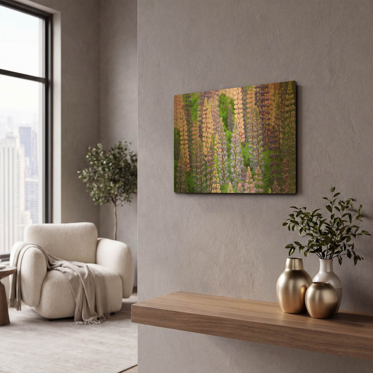 'Blue Pink Lupine Field' By Cora Niele Gold Metal Wall Art