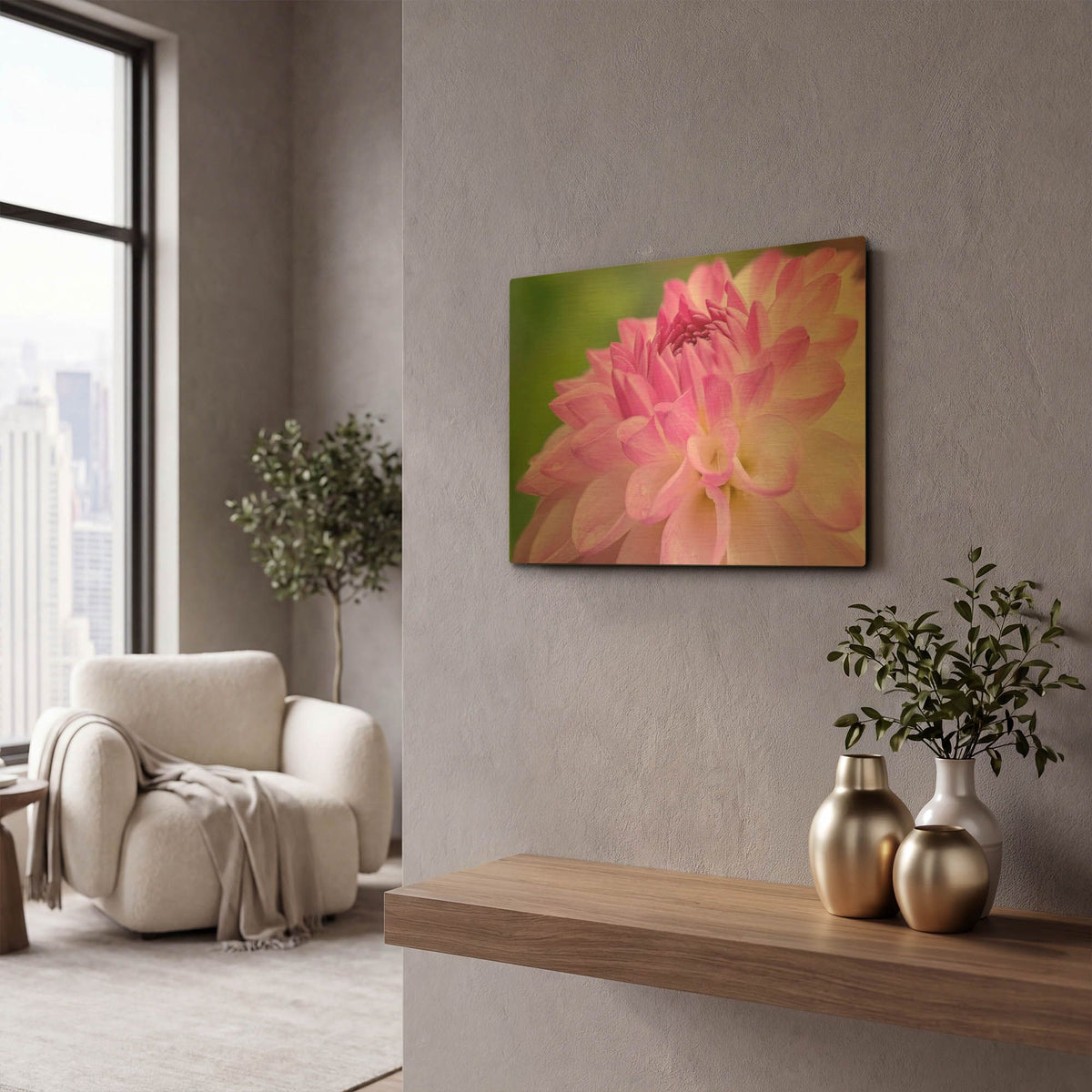 'Cerise Pink Dahlia' By Cora Niele Gold Metal Wall Art