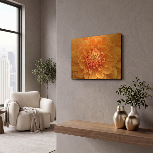 'Orange Dahlia' By Cora Niele Gold Metal Wall Art