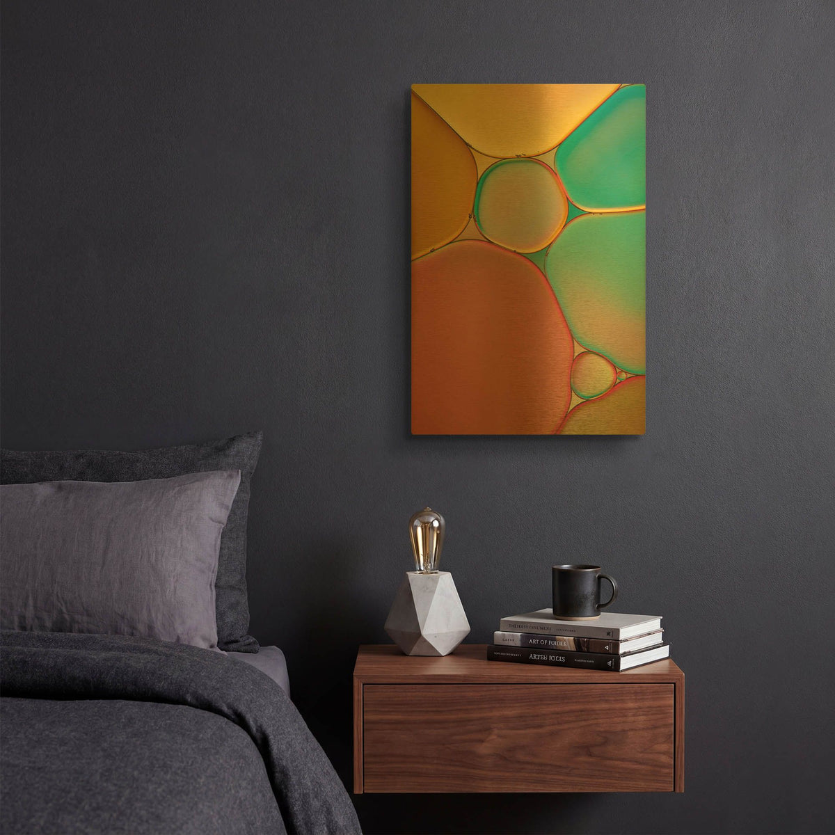 'Red Yellow and Green Drops' By Cora Niele Gold Metal Wall Art