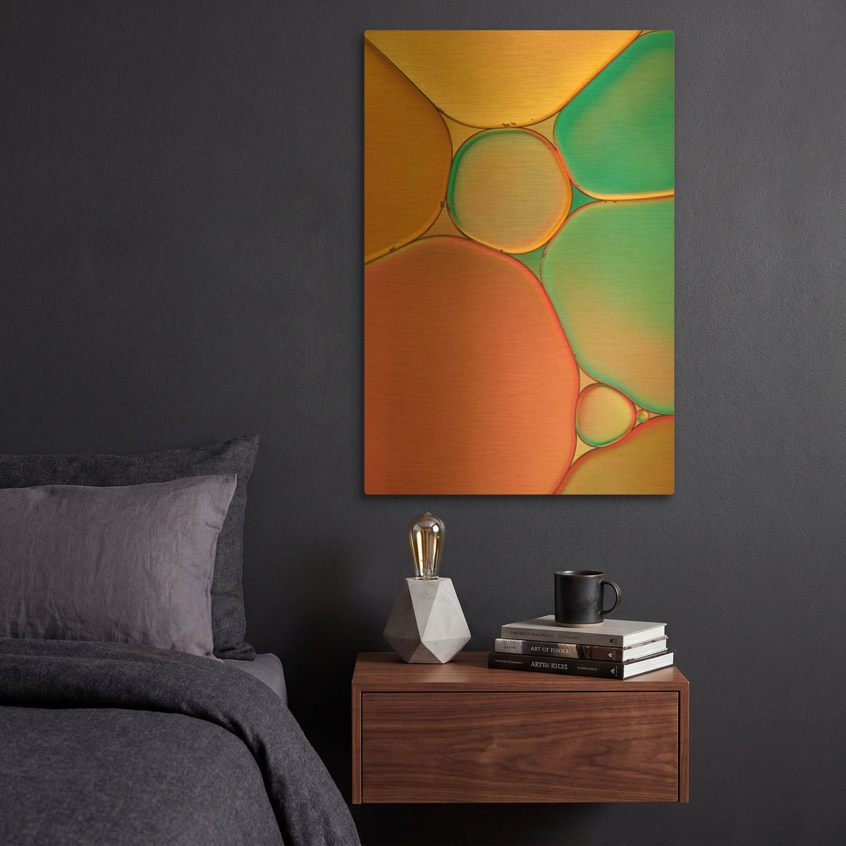 'Red Yellow and Green Drops' By Cora Niele Gold Metal Wall Art