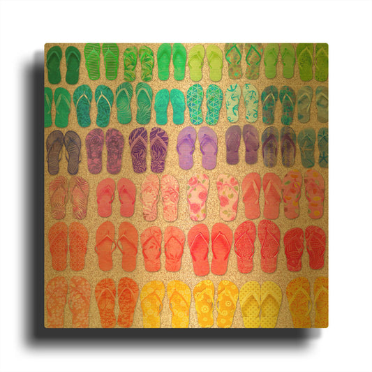 'Rainbow Flipflops' By Cora Niele Gold Metal Wall Art