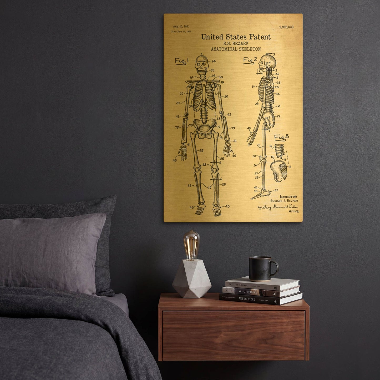 'Anatomical Skeleton Blueprint Patent Parchment' By LUXE Gold Metal Wall Art