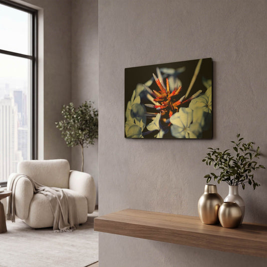 'Blue And Orange Flower' By Dana Brett Munach Gold Metal Wall Art