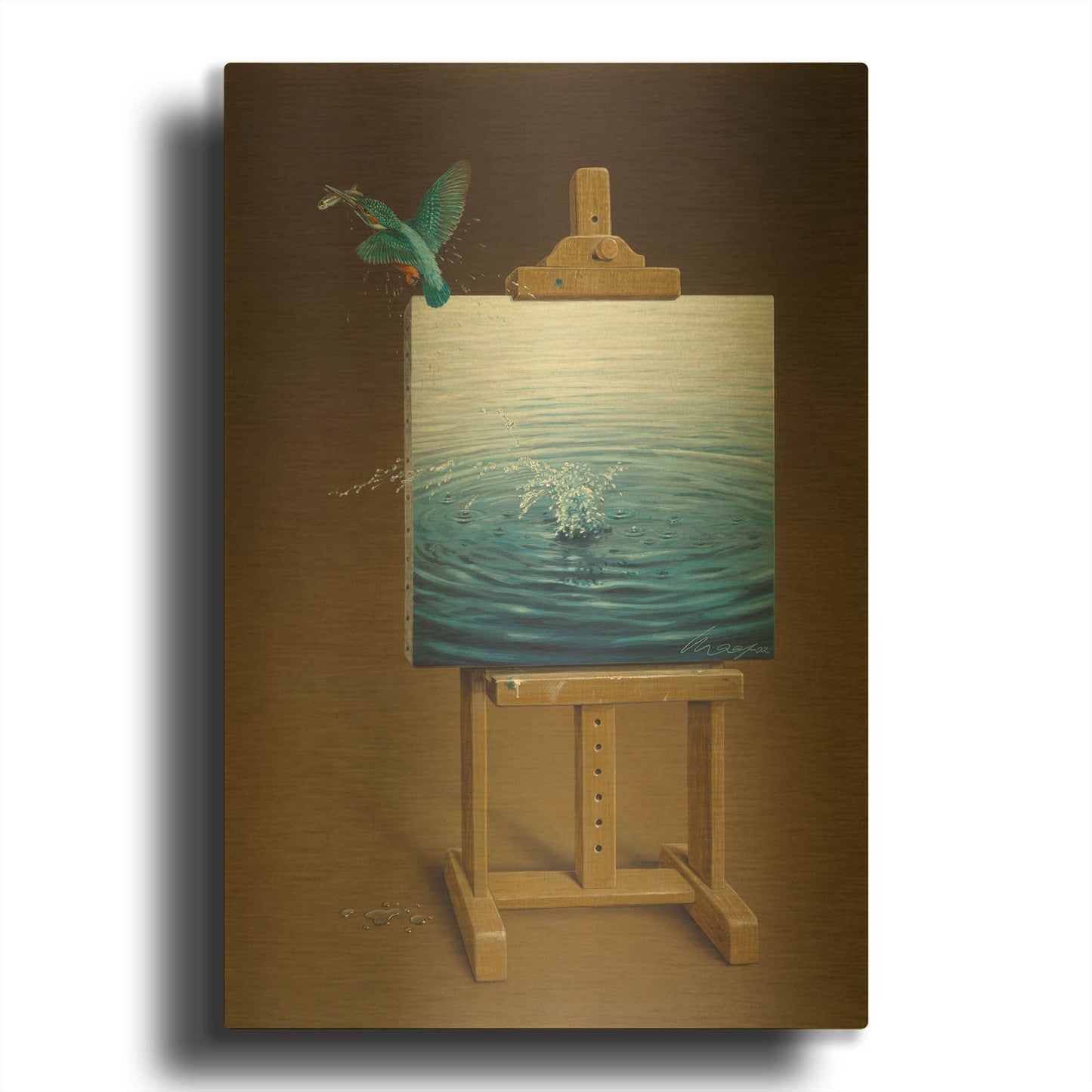 'European Kingfisher' By Harro Maass Gold Metal Wall Art