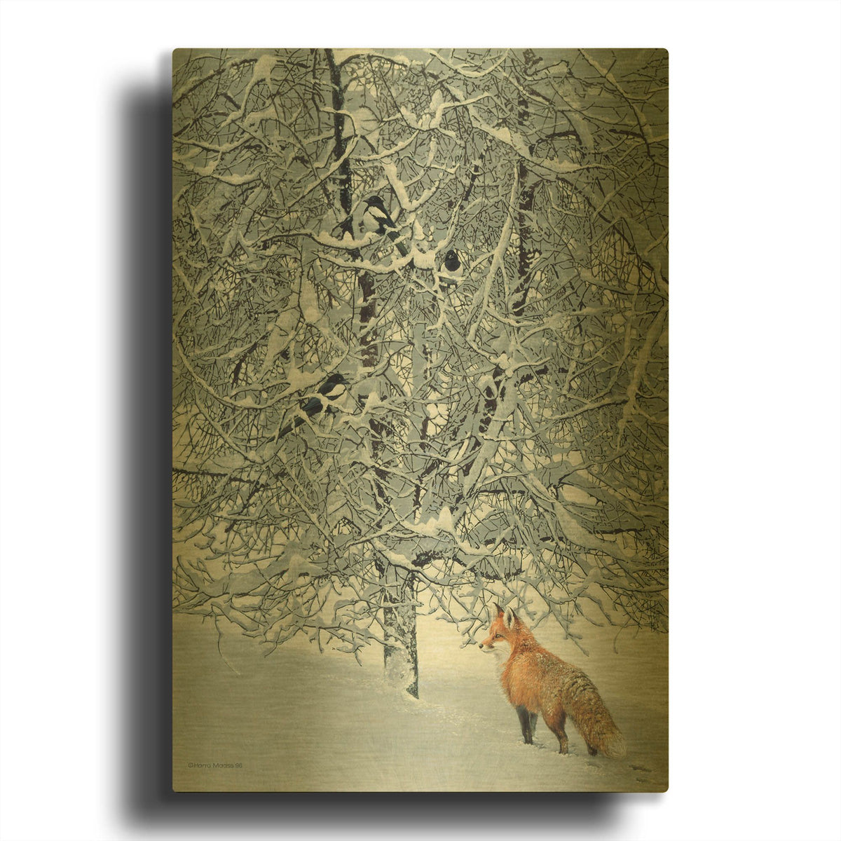 'Fox In Snow' By Harro Maass Gold Metal Wall Art
