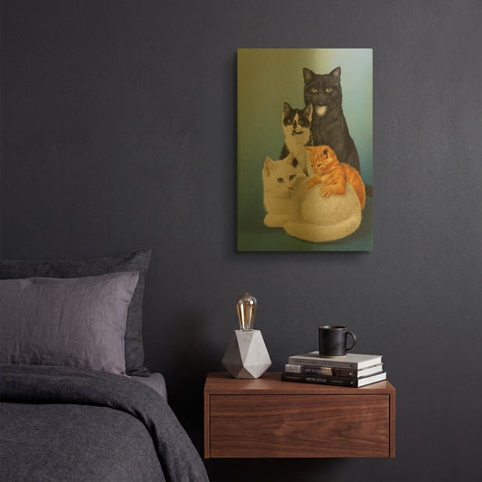 'Cat Family' By Harro Maass Gold Metal Wall Art