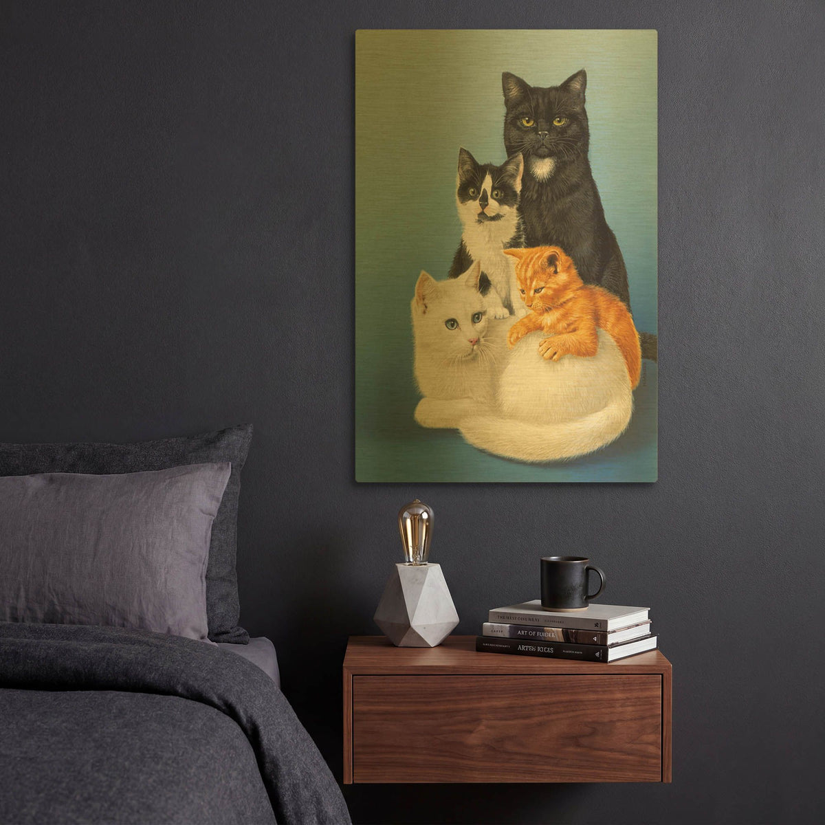 'Cat Family' By Harro Maass Gold Metal Wall Art