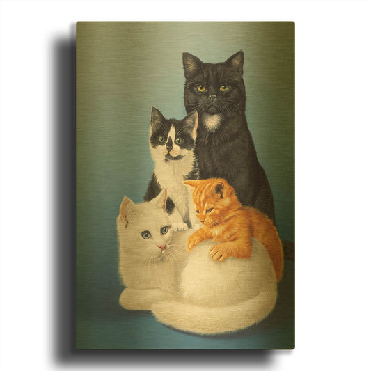 'Cat Family' By Harro Maass Gold Metal Wall Art