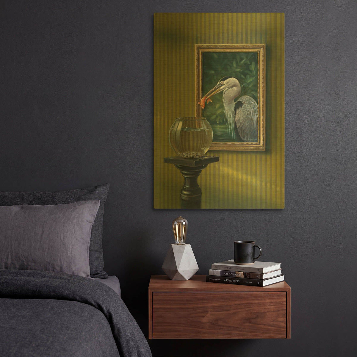 'Heron And Goldfish' By Harro Maass Gold Metal Wall Art