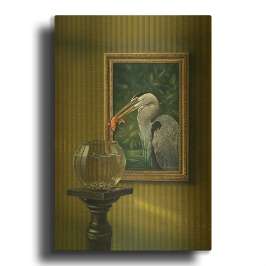 'Heron And Goldfish' By Harro Maass Gold Metal Wall Art